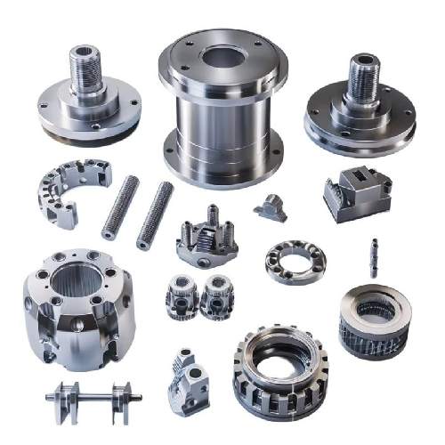 Complex curved mechanical component manufactured by 5-axis CNC machining for precision assembly